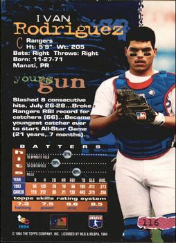1994 Stadium Club - First Day Issue #116 Ivan Rodriguez Back