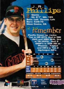 1994 Stadium Club - First Day Issue #158 J.R. Phillips Back