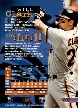 1994 Stadium Club - First Day Issue #203 Will Clark Back