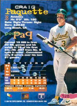 1994 Stadium Club - First Day Issue #328 Craig Paquette Back