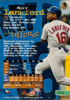 1994 Stadium Club - First Day Issue #353 Ray Lankford Back