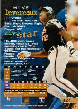 1994 Stadium Club - First Day Issue #424 Mike Devereaux Back