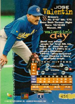 1994 Stadium Club - First Day Issue #456 Jose Valentin Back