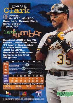 1994 Stadium Club - First Day Issue #498 Dave Clark Back