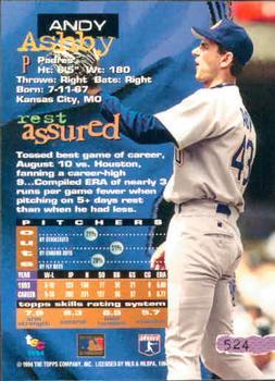 1994 Stadium Club - First Day Issue #524 Andy Ashby Back