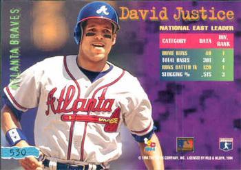 1994 Stadium Club - First Day Issue #530 David Justice Back