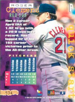 1994 Stadium Club - First Day Issue #534 Roger Clemens Back