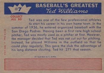 1959 Fleer Ted Williams #7 Ted Williams Back