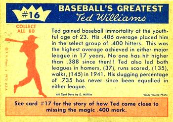 1959 Fleer Ted Williams #16 Ted Williams Back