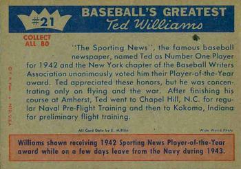 1959 Fleer Ted Williams #21 Ted Williams Back
