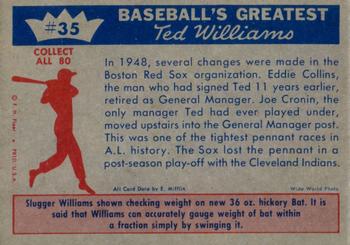 1959 Fleer Ted Williams #35 Ted Williams Back
