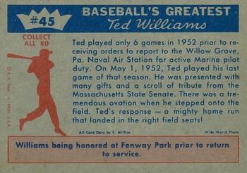 1959 Fleer Ted Williams #45 Ted Williams Back