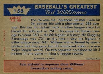 1959 Fleer Ted Williams #58 Ted Williams Back