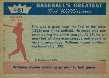 1959 Fleer Ted Williams #61 Ted Williams Back