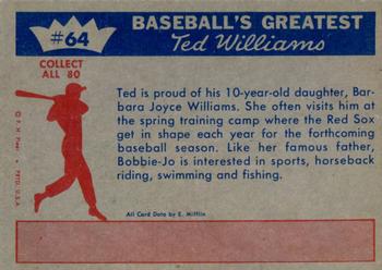 1959 Fleer Ted Williams #64 Ted Williams / Barbara Joyce Williams Back