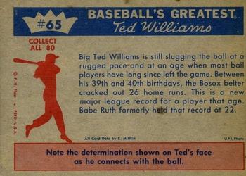 1959 Fleer Ted Williams #65 Ted Williams Back