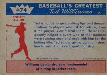1959 Fleer Ted Williams #74 Ted Williams Back
