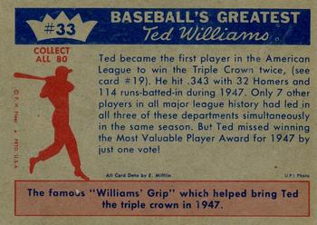 1959 Fleer Ted Williams #33 Ted Williams Back