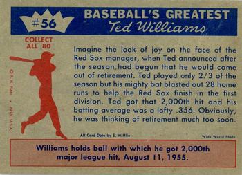 1959 Fleer Ted Williams #56 Ted Williams Back