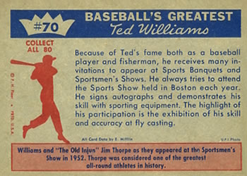 1959 Fleer Ted Williams #70 Ted Williams / Jim Thorpe Back