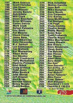 1994 Stadium Club - Golden Rainbow #270 Checklist 136-270 Back