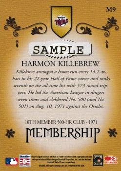 2003 Donruss Classics - Membership Samples Gold #M9 Harmon Killebrew Back