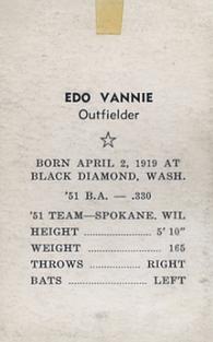 1952 Vancouver Capilanos Popcorn Set #NNO Edo Vanni Back