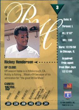 1994 Studio #3 Rickey Henderson Back