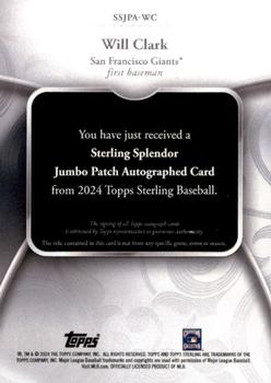 2024 Topps Sterling - Sterling Splendor Jumbo Patch Autographs Red #SSJPA-WC Will Clark Back