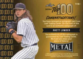 2023 Leaf Metal - Top 100 Autographs Silver Mojo #T1-RL1 Rhett Lowder Back