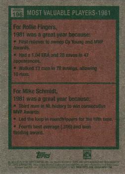 2024 Topps Heritage - White Border #196 1981 MVPs (Rollie Fingers / Mike Schmidt) Back