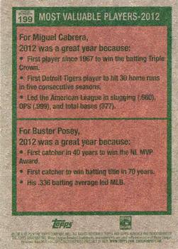 2024 Topps Heritage - Red Border #199 2012 MVPs (Miguel Cabrera / Buster Posey Back