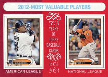 2024 Topps Heritage - Red Border #199 2012 MVPs (Miguel Cabrera / Buster Posey Front