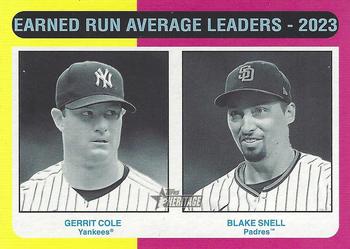 2024 Topps Heritage - Black and White Image #311 Earned Run Average Leaders - 2023 (Gerrit Cole / Blake Snell) Front