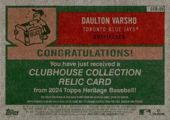 2024 Topps Heritage - Clubhouse Collection Relics #CCR-DV Daulton Varsho Back