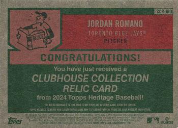 2024 Topps Heritage - Clubhouse Collection Relics #CCR-JRO Jordan Romano Back