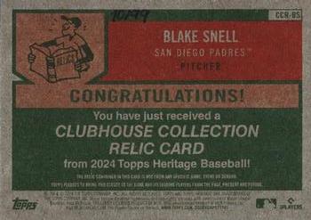 2024 Topps Heritage - Clubhouse Collection Relics Gold #CCR-BS Blake Snell Back