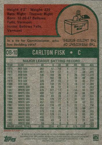 2024 Topps Heritage - Oversized 1975 Topps Baseball #OB-10 Carlton Fisk Back