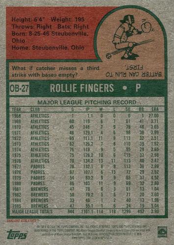 2024 Topps Heritage - Oversized 1975 Topps Baseball #OB-27 Rollie Fingers Back