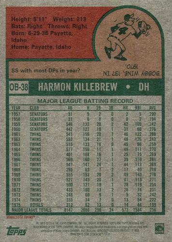 2024 Topps Heritage - Oversized 1975 Topps Baseball #OB-38 Harmon Killebrew Back