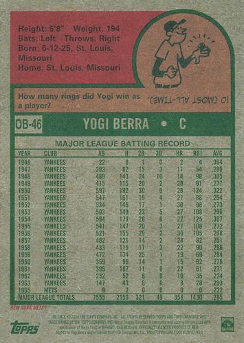 2024 Topps Heritage - Oversized 1975 Topps Baseball #OB-46 Yogi Berra Back