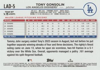 2024 Topps Los Angeles Dodgers #LAD-5 Tony Gonsolin Back