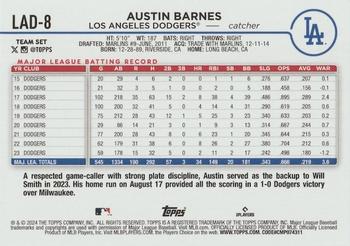 2024 Topps Los Angeles Dodgers #LAD-8 Austin Barnes Back