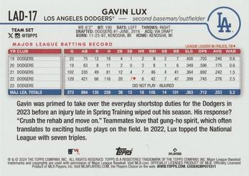 2024 Topps Los Angeles Dodgers #LAD-17 Gavin Lux Back