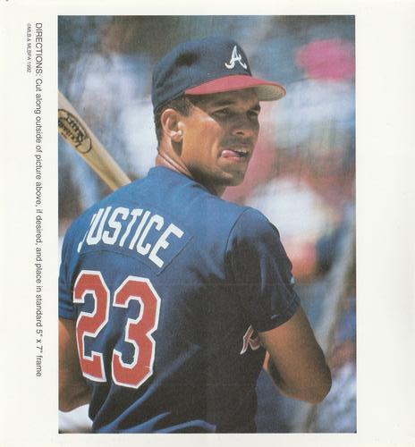 1992 High 5 Reusable Decals - 5x7 Portrait Backs #NNO Dave Justice Front