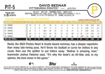 2024 Topps Pittsburgh Pirates #PIT-5 David Bednar Back