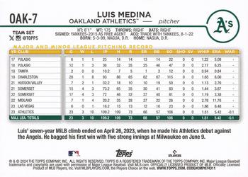 2024 Topps Oakland Athletics #OAK-7 Luis Medina Back
