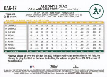 2024 Topps Oakland Athletics #OAK-12 Aledmys Díaz Back