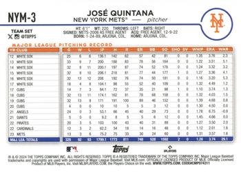 2024 Topps New York Mets #NYM-3 José Quintana Back