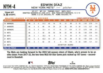 2024 Topps New York Mets #NYM-4 Edwin Díaz Back